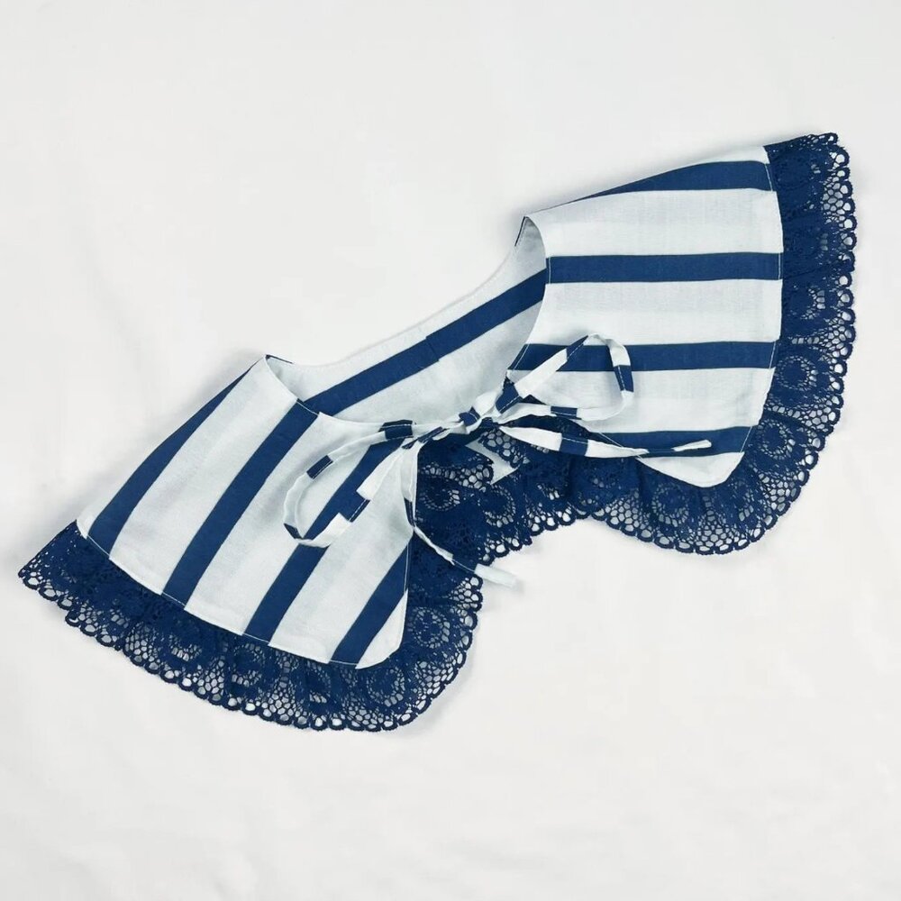 Striped Detachable Collar – Navy & White Ruffle Statement Accessory
